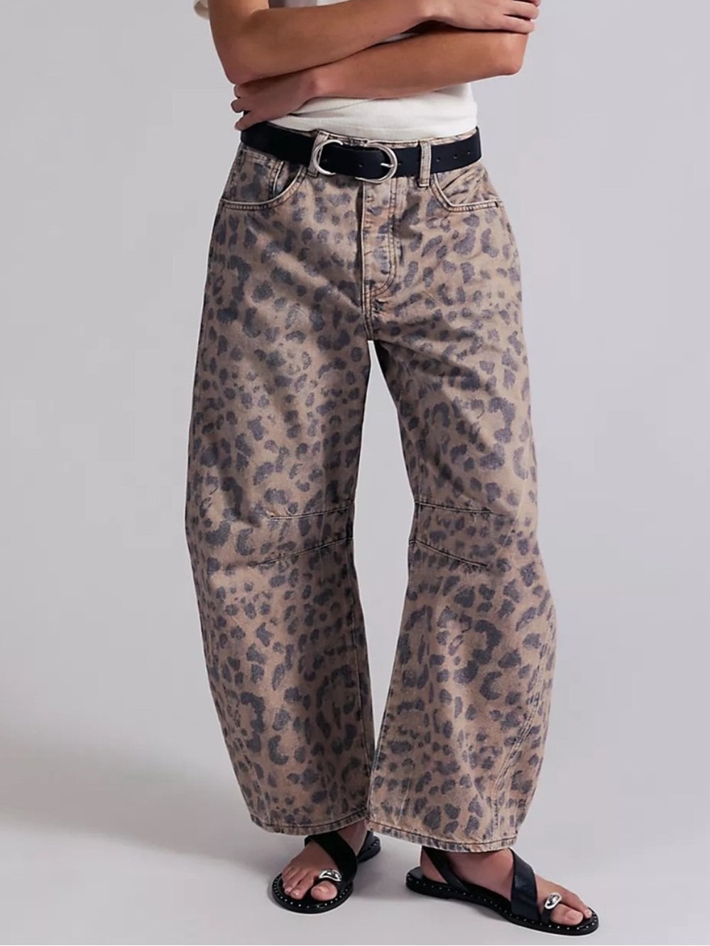 Free People Good Luck Printed Barrel Jeans